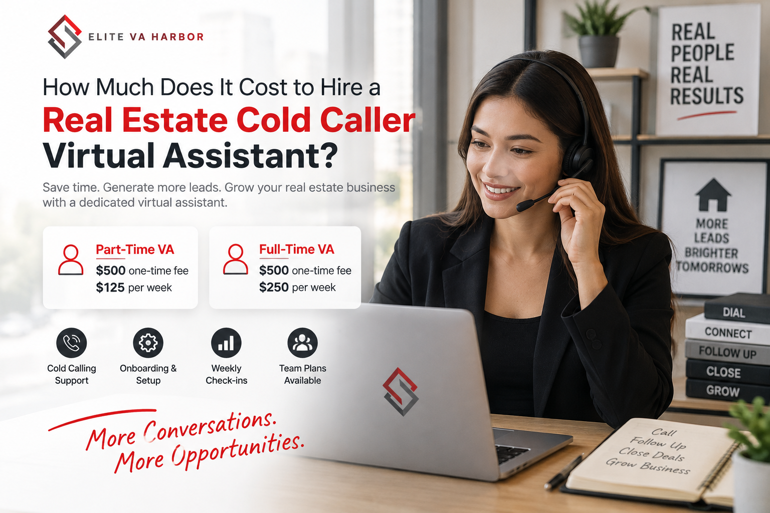 Real estate cold caller virtual assistant pricing for part-time and full-time support.